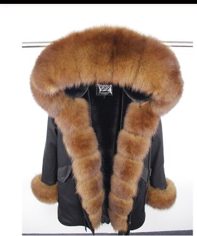 2019 natural real fox fur Jacke coat Real Fox Fur Collar Cuff Hooded Coat Short Parka Long Camouflage winter jacket