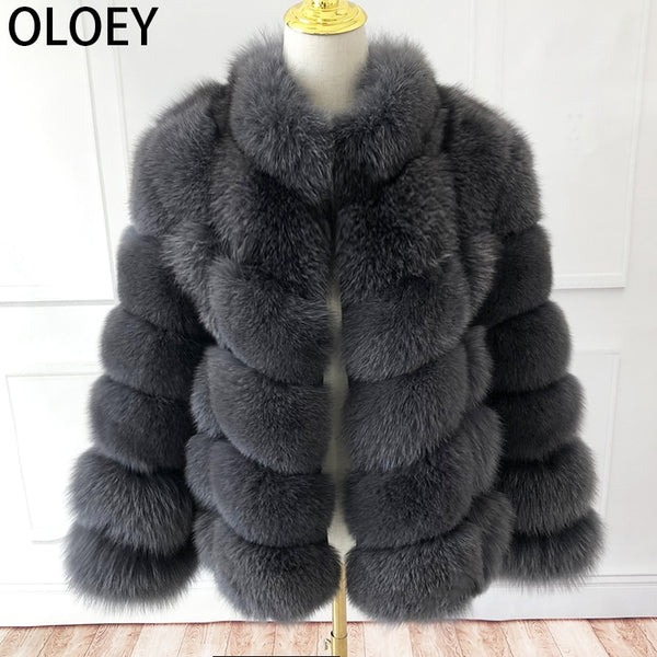 Women's high quality 100% real fur coat Natural fox fur vest Leather jacket leather coat Stand collar long sleeve fox fur coat