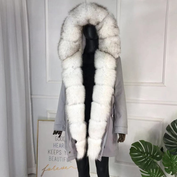 girl parka real fur parka with fox fur big large fox fur collar liner rabbit fur Detachable natural fur coat Female Fox Parkas