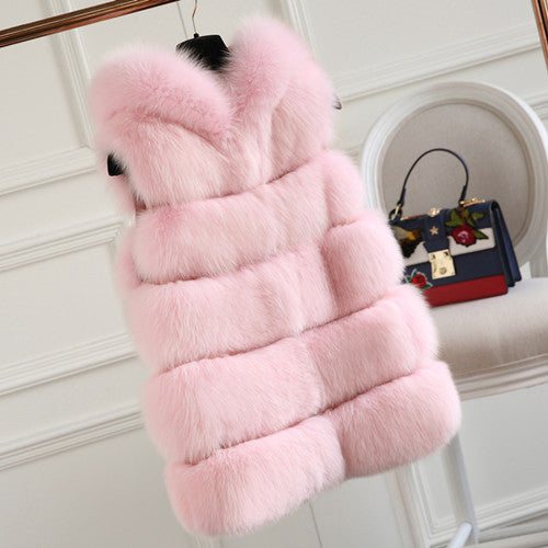 FURSARCAR Fashion New Real Fur Vest Women Winter Thick Warm Outwear 70 Cm Long Solid Fluffy Fox Fur Waistcoat With Fur Hood