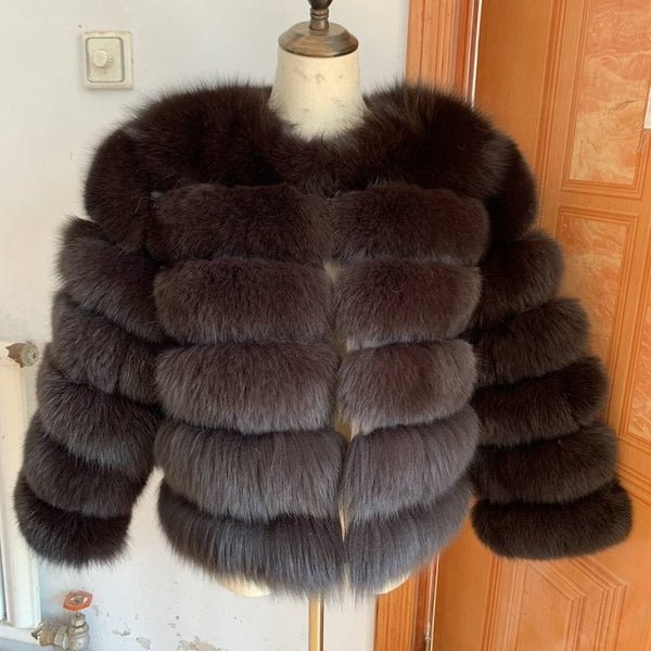 2019 55CM New Women Warm Real Fox Fur Coat Short Winter Fur Jacket Outerwear Natural Blue Fox Fur Coats for Women Hot Promotion