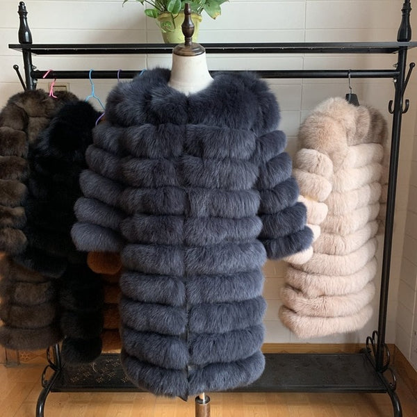 New Natural Real Fox Fur Coat Winter Women Long Style Genuine Real Fur Jacket Female Quality 100% Real Fox Fur Overcoats