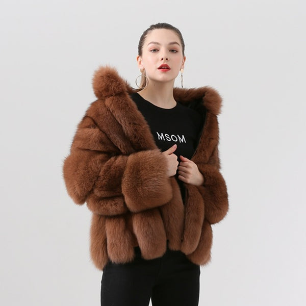 QIUCHEN  PJ19018 2019 new arrival  real fox fur coat women winter thick fur fashion coat luxury fur jacket hot sale real fur