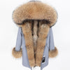 2019 New Winter Women Large Raccoon Fur Collar Hooded  Real Fox Fur Liner Coat Black Army Green Parkas  Outwear Winter Jacket
