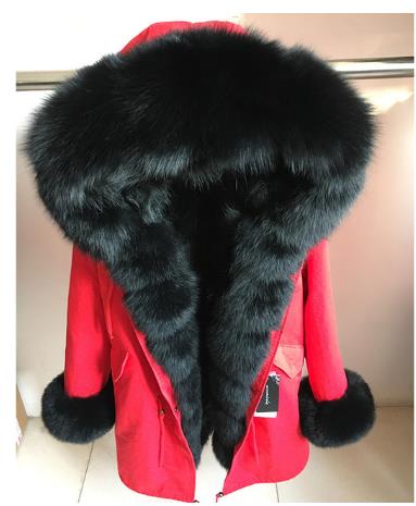 2019 New Winter Women Large Raccoon Fur Collar Hooded  Real Fox Fur Liner Coat Black Army Green Parkas  Outwear Winter Jacket