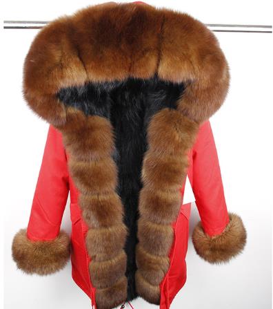 2019 New Winter Women Large Raccoon Fur Collar Hooded  Real Fox Fur Liner Coat Black Army Green Parkas  Outwear Winter Jacket