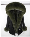 2019 New Winter Women Large Raccoon Fur Collar Hooded  Real Fox Fur Liner Coat Black Army Green Parkas  Outwear Winter Jacket