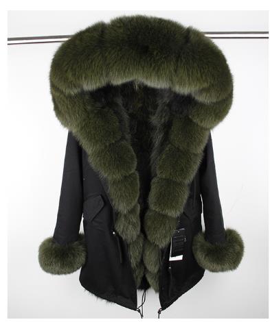 2019 New Winter Women Large Raccoon Fur Collar Hooded  Real Fox Fur Liner Coat Black Army Green Parkas  Outwear Winter Jacket