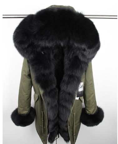 2019 New Winter Women Large Raccoon Fur Collar Hooded  Real Fox Fur Liner Coat Black Army Green Parkas  Outwear Winter Jacket