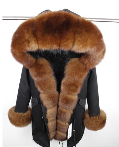 2019 New Winter Women Large Raccoon Fur Collar Hooded  Real Fox Fur Liner Coat Black Army Green Parkas  Outwear Winter Jacket