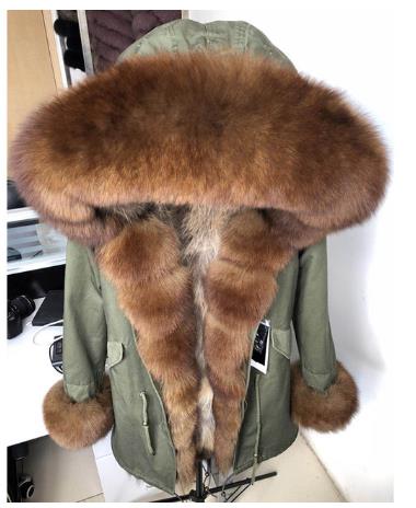 2019 New Winter Women Large Raccoon Fur Collar Hooded  Real Fox Fur Liner Coat Black Army Green Parkas  Outwear Winter Jacket