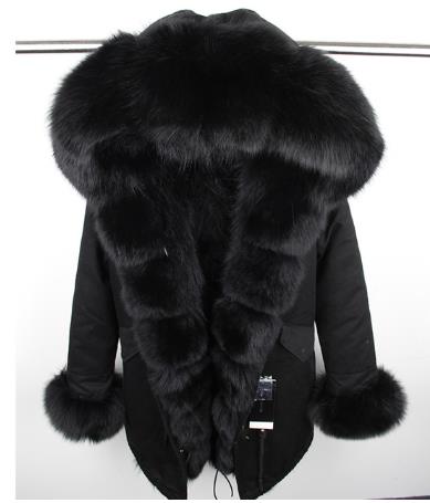 2019 New Winter Women Large Raccoon Fur Collar Hooded  Real Fox Fur Liner Coat Black Army Green Parkas  Outwear Winter Jacket