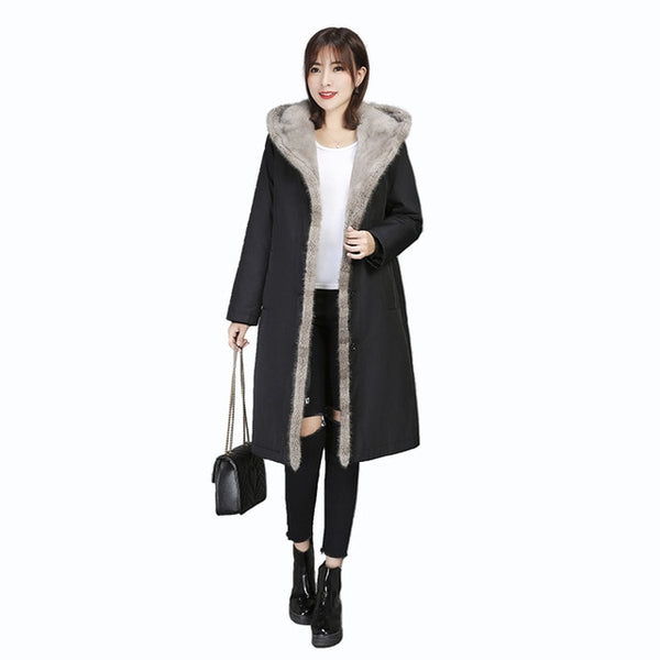 Winter women's coat Mink fur collar hat coat real fur coat Mink collar rex rabbit liner genuine fur jacket Mink women's parka