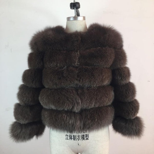 Women Warm Real Fox Fur Coat Short Slim Winter Genuine Fur Jacket Fashion Outwear Luxury Natural Fox Fur Coat For Girls FC-034