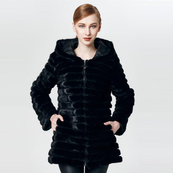 Huanhou queen Real mink fur women's coat with mandarin collar, winter popular warm fashion extra large plus size coat.