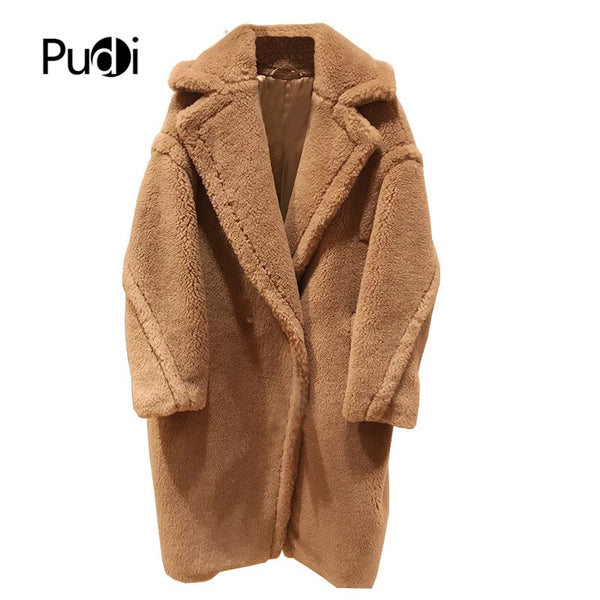 PUDI 2019 new women fashion real sheep fur over coat girl leisure solid teddy color jacket overcoats ct817