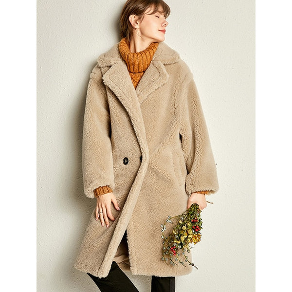PUDI 2019 new women fashion real sheep fur over coat girl leisure solid teddy color jacket overcoats ct817