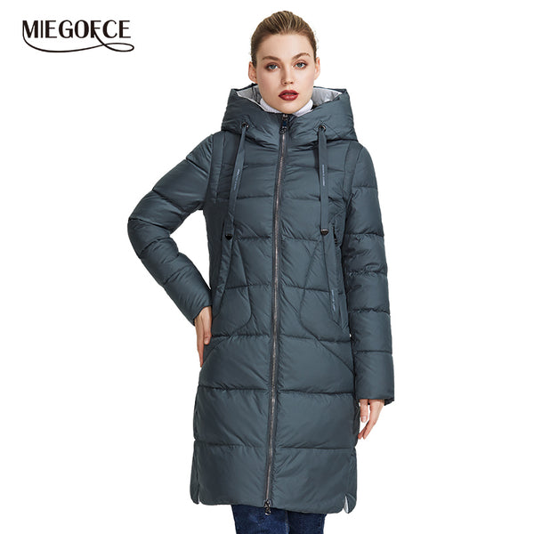 MIEGOFCE 2019 New Winter Collection Coat Women Parka  Length Below The Knee Windproof Women Jacket With Stand-up Collar and Hood