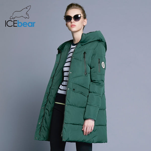ICEbear 2019 100% Polyester Soft Fabric Bio Down Five Colors Hooded Coat Woman Clothes Winter Jacket With Pockets 16G6155D