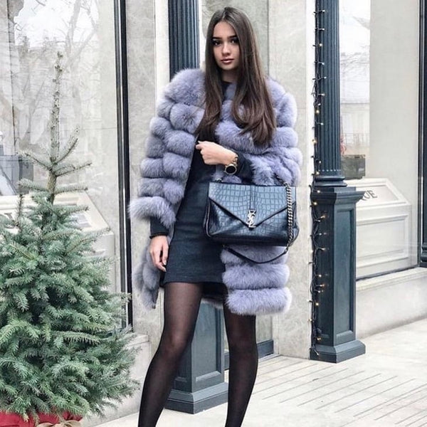 New Natural Real Fox Fur Coat Winter Women Long Style Genuine Real Fur Jacket Female Quality 100% Real Fox Fur Overcoats