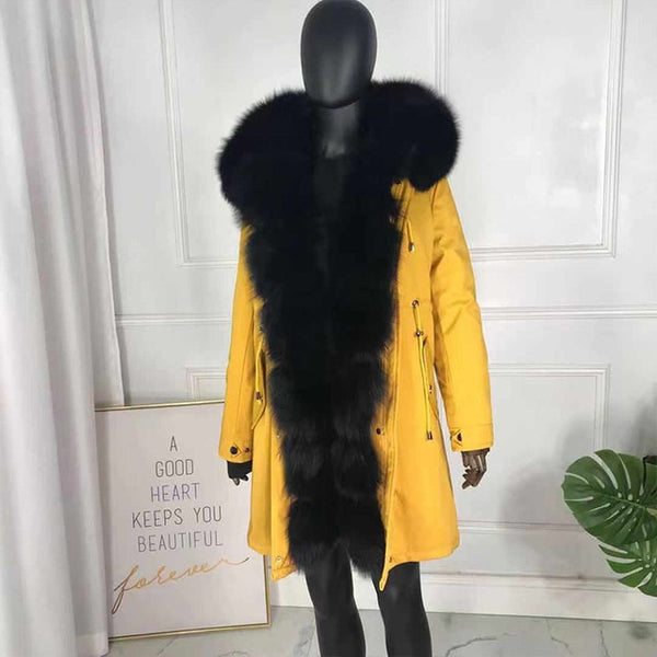girl parka real fur parka with fox fur big large fox fur collar liner rabbit fur Detachable natural fur coat Female Fox Parkas