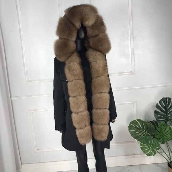 girl parka real fur parka with fox fur big large fox fur collar liner rabbit fur Detachable natural fur coat Female Fox Parkas