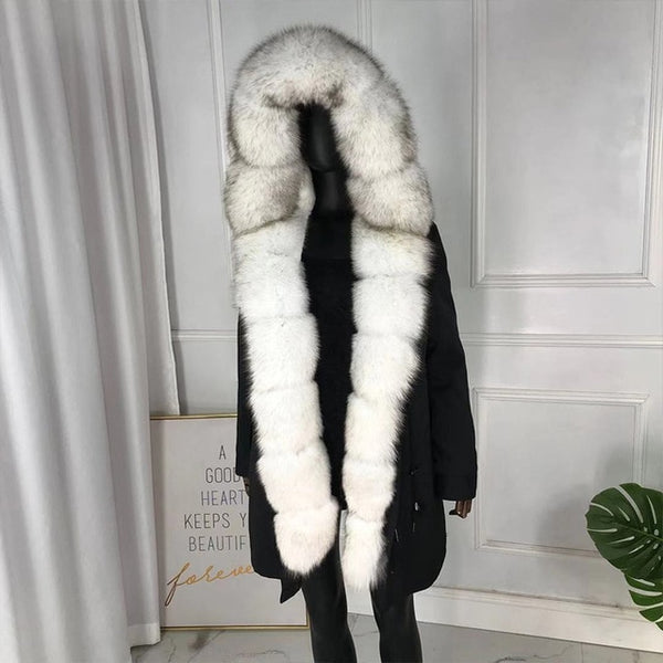 girl parka real fur parka with fox fur big large fox fur collar liner rabbit fur Detachable natural fur coat Female Fox Parkas