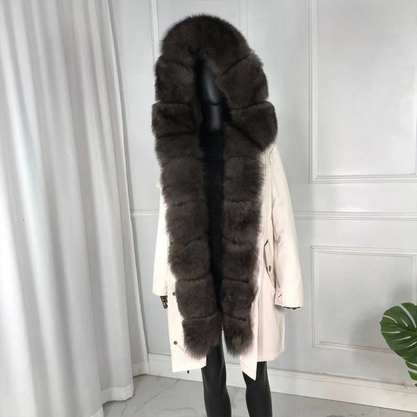 girl parka real fur parka with fox fur big large fox fur collar liner rabbit fur Detachable natural fur coat Female Fox Parkas