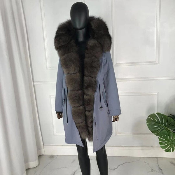 girl parka real fur parka with fox fur big large fox fur collar liner rabbit fur Detachable natural fur coat Female Fox Parkas