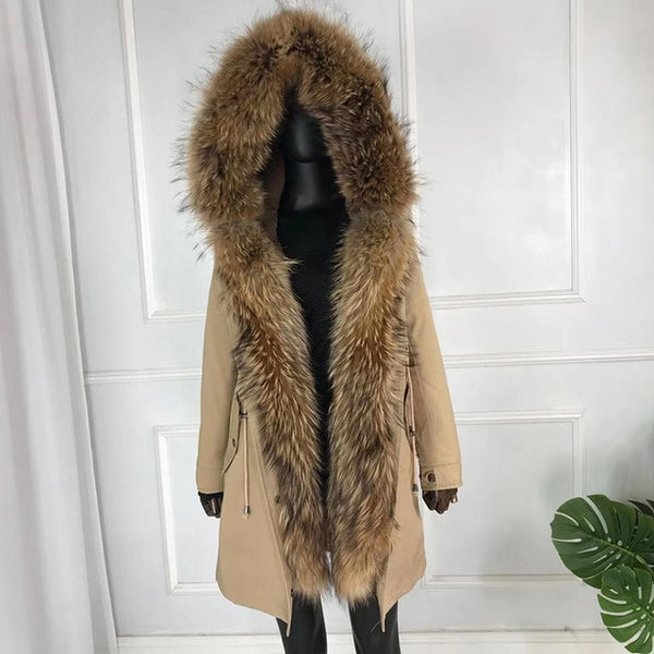 girl parka real fur parka with fox fur big large fox fur collar liner rabbit fur Detachable natural fur coat Female Fox Parkas