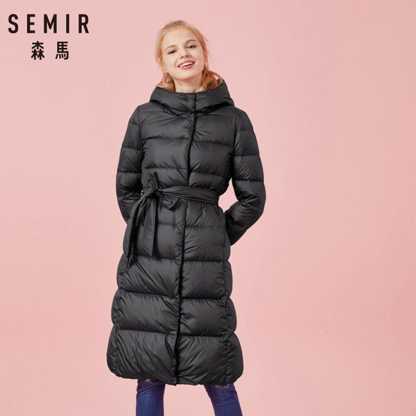 SEMIR Women Winter Fashion Down Jacket Thick Warm Coat Lady Cotton Jacket Long jaqueta Winter Jacket with Hooded Feminina