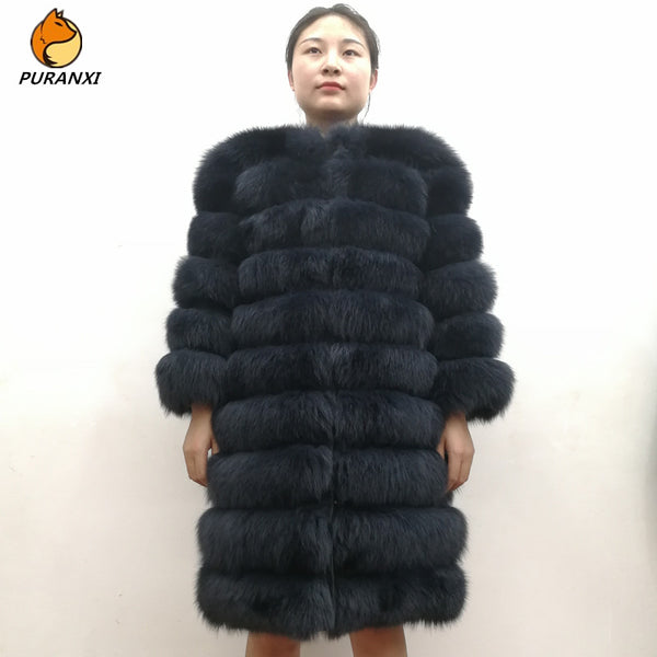 2019 100% Natural Real Fox Fur Coat Women Winter Genuine Vest Waistcoat Thick Warm Long Jacket With Sleeves Outwear Overcoat