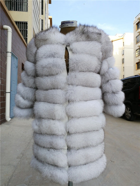 2019 100% Natural Real Fox Fur Coat Women Winter Genuine Vest Waistcoat Thick Warm Long Jacket With Sleeves Outwear Overcoat