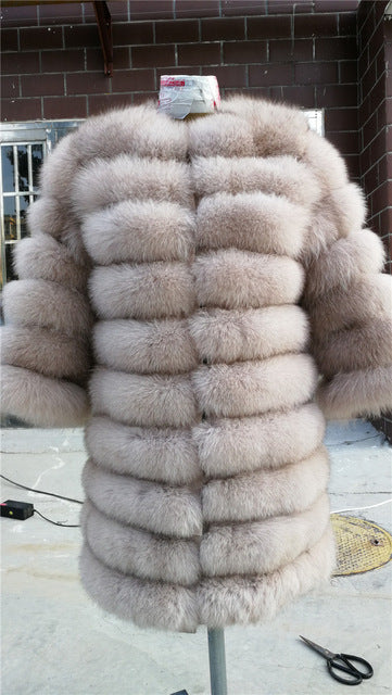 2019 100% Natural Real Fox Fur Coat Women Winter Genuine Vest Waistcoat Thick Warm Long Jacket With Sleeves Outwear Overcoat