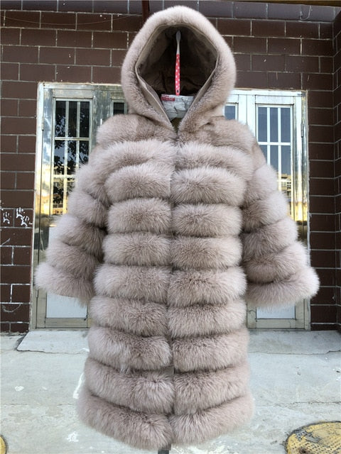2019 100% Natural Real Fox Fur Coat Women Winter Genuine Vest Waistcoat Thick Warm Long Jacket With Sleeves Outwear Overcoat
