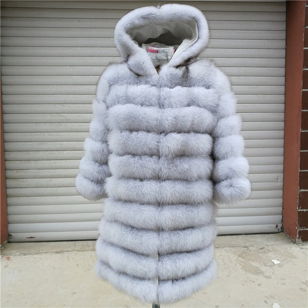 2019 100% Natural Real Fox Fur Coat Women Winter Genuine Vest Waistcoat Thick Warm Long Jacket With Sleeves Outwear Overcoat