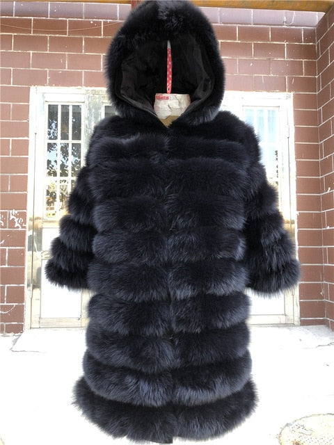 2019 100% Natural Real Fox Fur Coat Women Winter Genuine Vest Waistcoat Thick Warm Long Jacket With Sleeves Outwear Overcoat