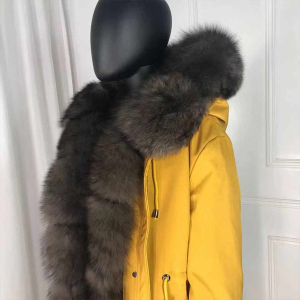 real natural fox fur coat jacket parka with big large fox fur collar and fox fur liner thick warm fashion new waterproof   wome