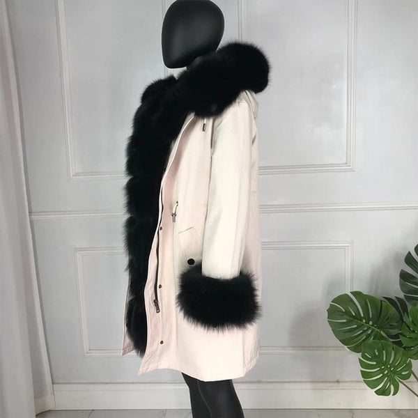 real natural fox fur coat jacket parka with big large fox fur collar and fox fur liner thick warm fashion new waterproof   wome