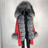 real natural fox fur coat jacket parka with big large fox fur collar and fox fur liner thick warm fashion new waterproof   wome