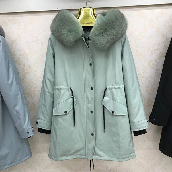 real natural fox fur coat jacket parka with big large fox fur collar and fox fur liner thick warm fashion new waterproof   wome