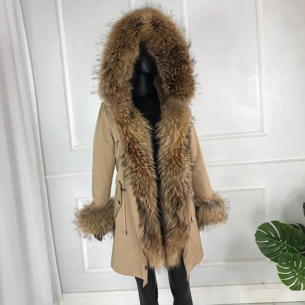 real natural fox fur coat jacket parka with big large fox fur collar and fox fur liner thick warm fashion new waterproof   wome