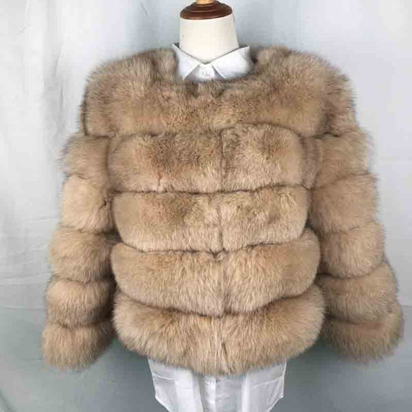 Women Warm Real Fox Fur Coat Short Slim Winter Genuine Fur Jacket Fashion Outwear Luxury Natural Fox Fur Coat For Girls FC-034
