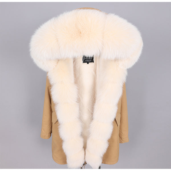 2019 women's clothing winter thick streetwear fox fur collar with faux fur liner long parka warm winter jacket real fur coat