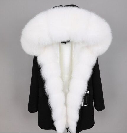 2019 women's clothing winter thick streetwear fox fur collar with faux fur liner long parka warm winter jacket real fur coat