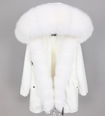 2019 women's clothing winter thick streetwear fox fur collar with faux fur liner long parka warm winter jacket real fur coat