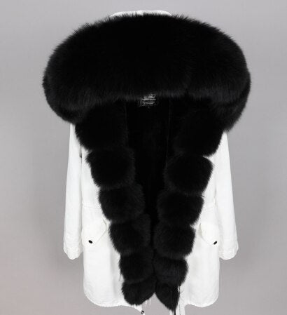 2019 women's clothing winter thick streetwear fox fur collar with faux fur liner long parka warm winter jacket real fur coat