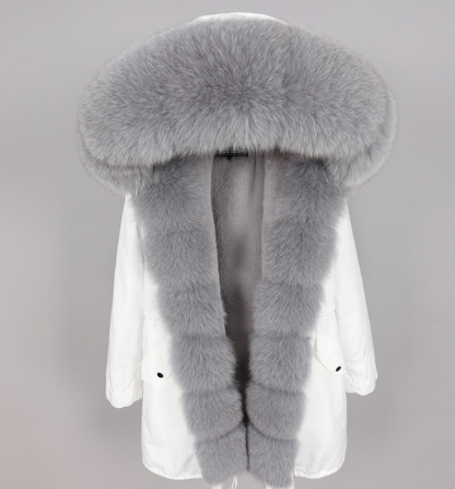 2019 women's clothing winter thick streetwear fox fur collar with faux fur liner long parka warm winter jacket real fur coat