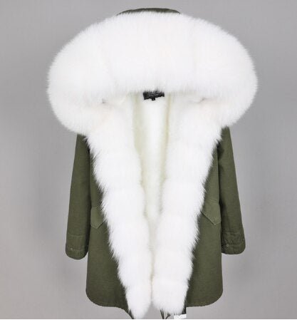 2019 women's clothing winter thick streetwear fox fur collar with faux fur liner long parka warm winter jacket real fur coat