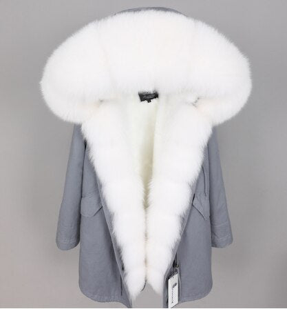 2019 women's clothing winter thick streetwear fox fur collar with faux fur liner long parka warm winter jacket real fur coat
